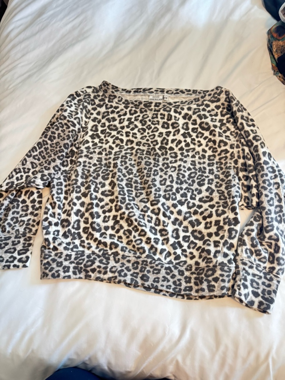 Good American Leopard Print Pullover Sweatshirt - Cream & Black